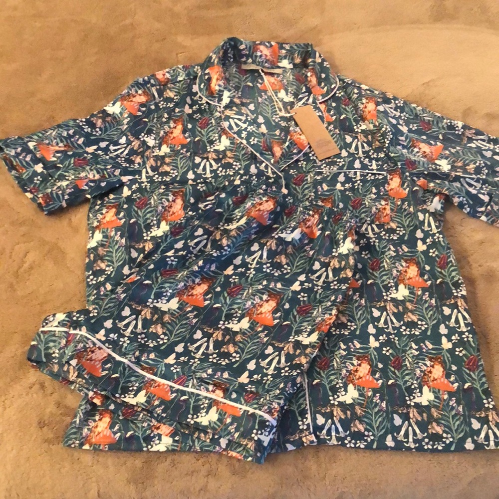 Floral Print Pajama Set - Green and Orange with cutie Owls.